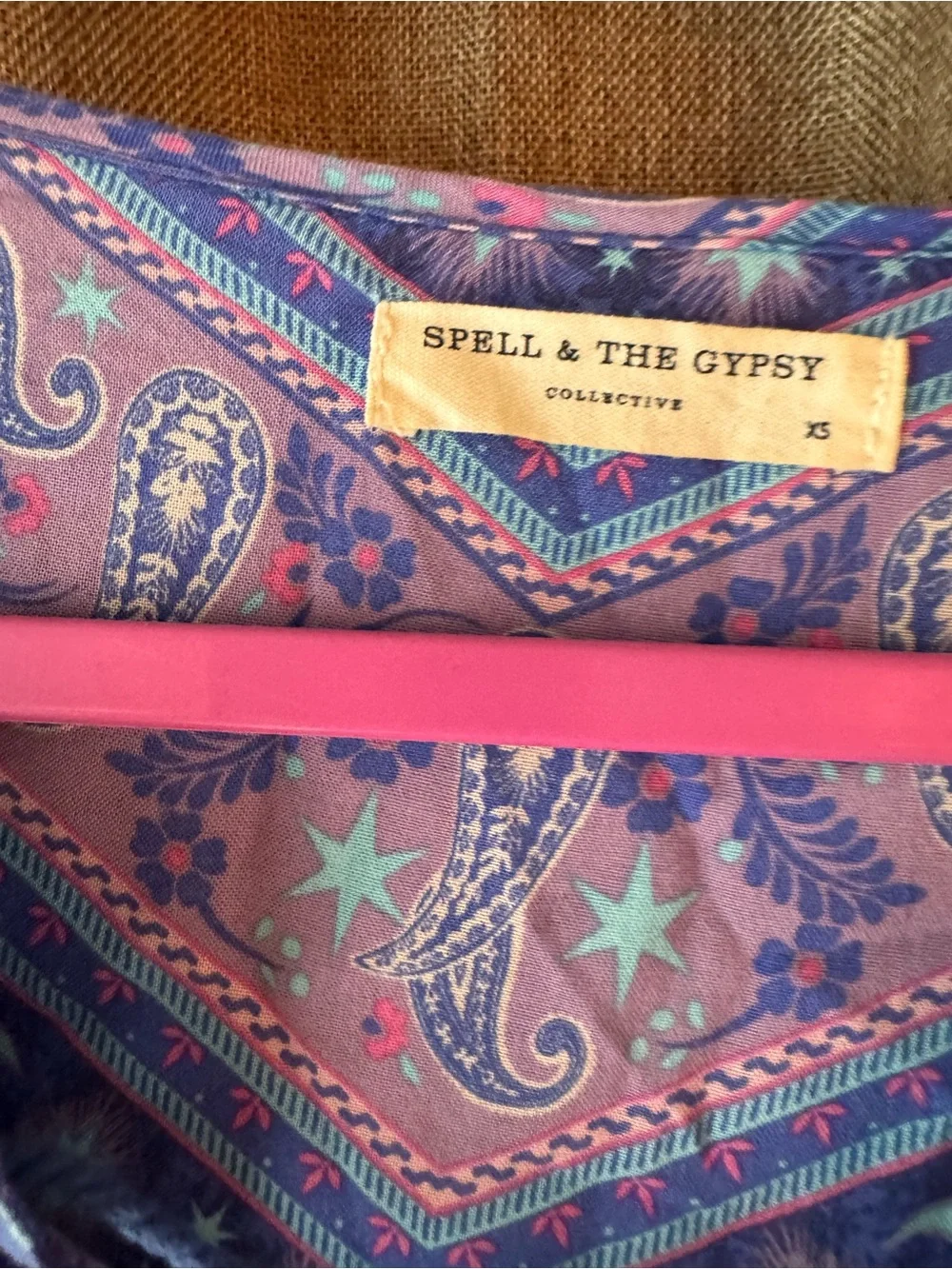 Spell City Lights Lace-Up Boho Blouse in Purple and Pink Paisley